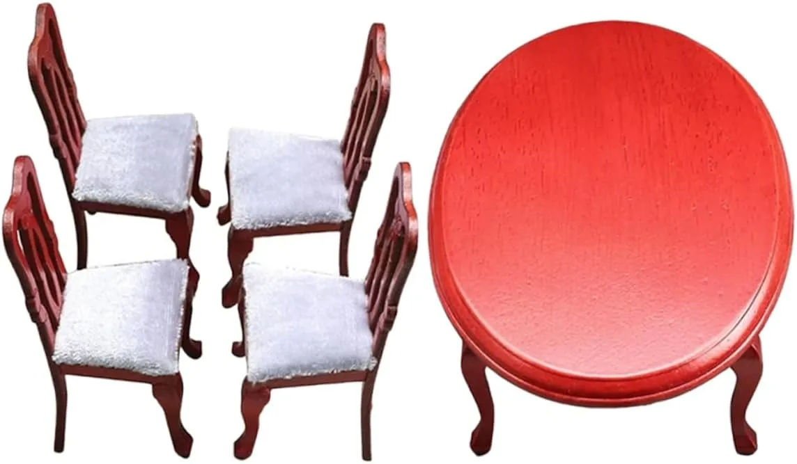1 Set Elegant Miniature Furniture Set European Style Dollhouse Kitchen Table Chairs Wood Material Compact Design for Dining Scenes Home Craftsmanship