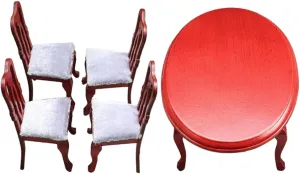 1 Set Elegant Miniature Furniture Set European Style Dollhouse Kitchen Table Chairs Wood Material Compact Design for Dining Scenes Home Craftsmanship