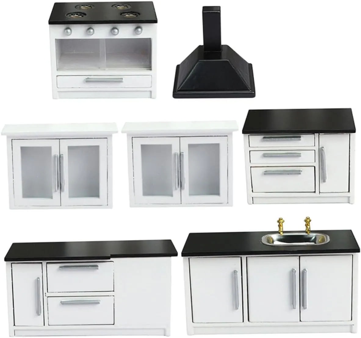 1 Set Mini Doll House Kitchen Decor Furniture with Hanging Cabinet Miniature Kitchen Accessory for Home and Micro House Decoration