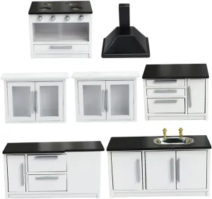 1 Set Mini Doll House Kitchen Decor Furniture with Hanging Cabinet Miniature Kitchen Accessory for Home and Micro House Decoration