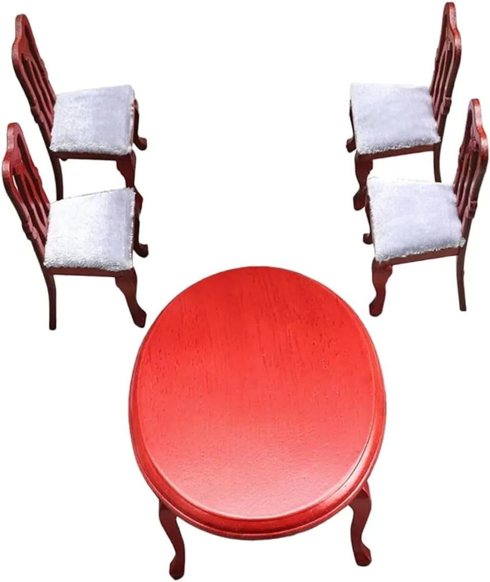 1 Set Miniature Furniture Model European Style Dining Table and Chairs Set for Dollhouse Living Compact Wood Construction Elegant Design