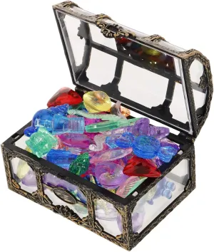 1 Set Pirate Case with Gemstones Shaped Treasure Chest Wedding Pirate Gems Jewelry Gems Goodie Bag Fillers Multicolored Beads Acrylic