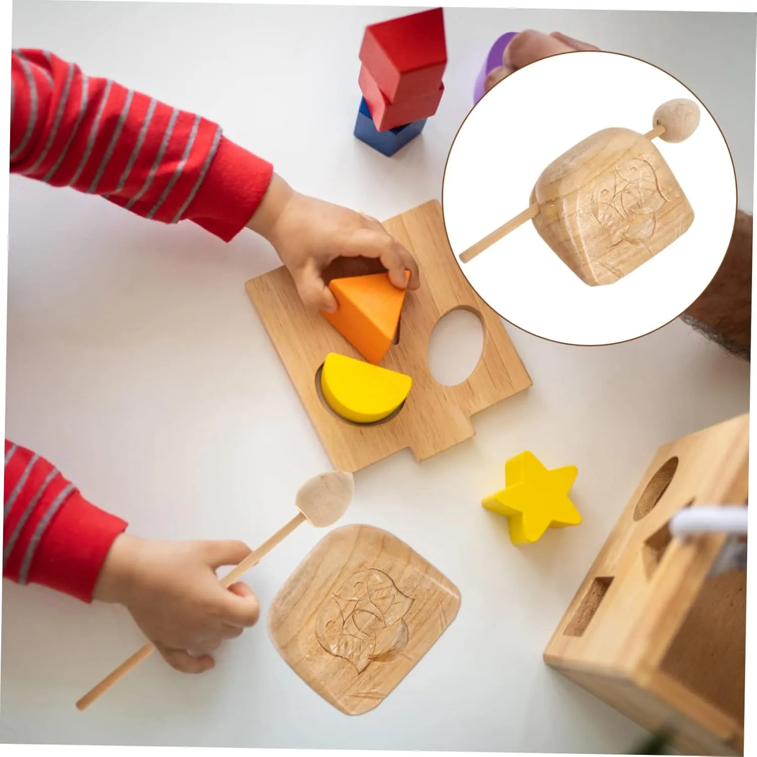 1 Set Wooden Fish Temple Block Musical Instrument Supplies Safe High End for Rhythm Play Present for Boys