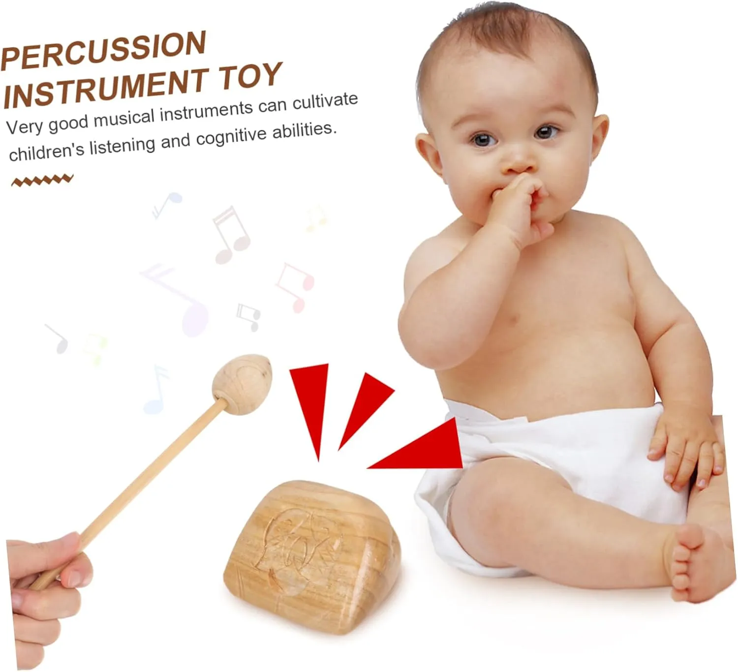 1 Set Wooden Fish Temple Block Musical Instrument Supplies Safe High End for Rhythm Play Present for Boys