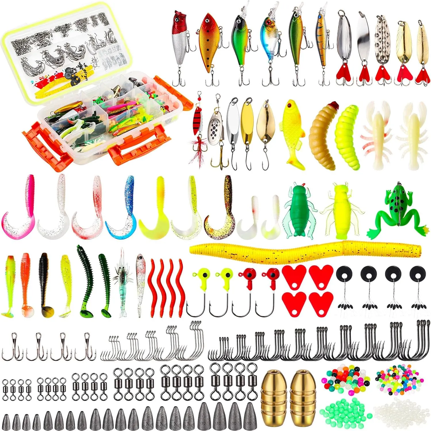 1000 Pcs Fishing Lures Baits Accessories Kit Including Crankbaits Spinnerbaits Plastic Worms Jigs Topwater Lures Tackle Box Economical Premium Starter Fishing Gear Set Available Men's Fishing