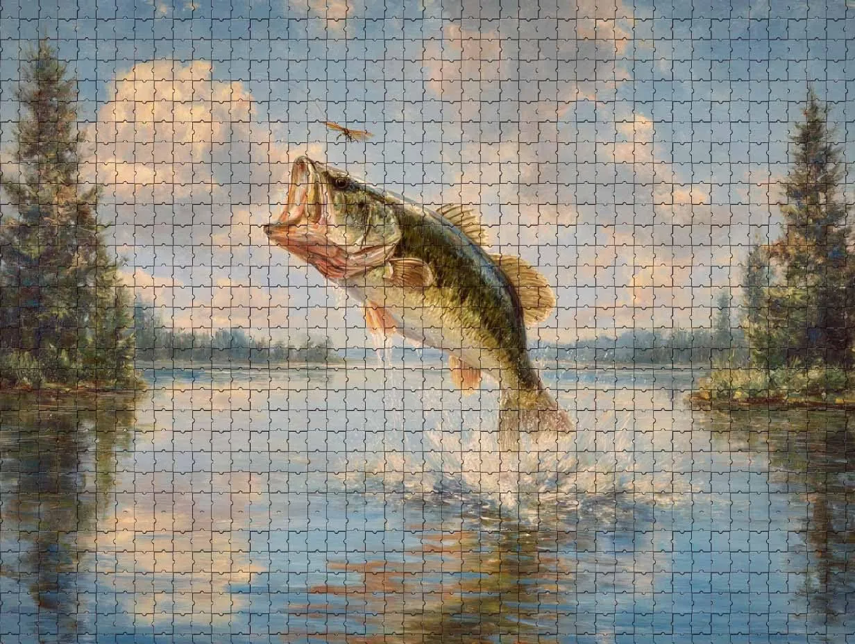 1000 Piece Jigsaw Puzzle for Adults Largemouth Bass Fishing Challenging and Exciting Puzzle Game for Fishing Enthusiasts Wall Decor Gift Family Game Night Fun