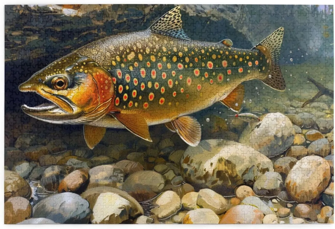 1000 Piece Jigsaw Puzzle for Adults,Brook Trout Fly Fishing, Puzzles with Letters on Back, Challenging Puzzle for Game Night Home Décor, 19.7 x 29.5