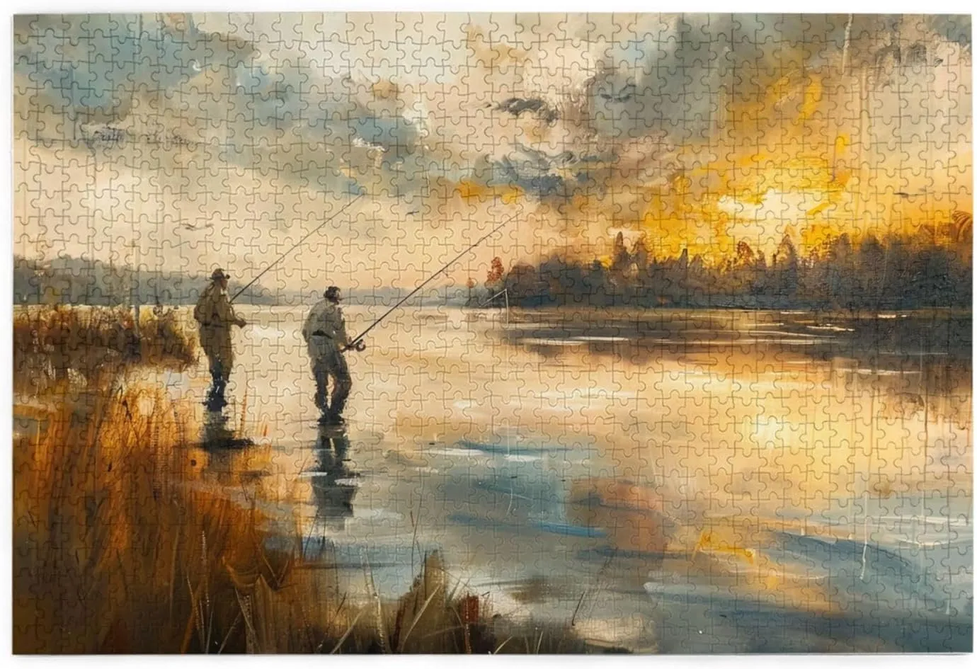 1000 Piece Jigsaw Puzzle for Adults,Fishing Lake Fishermen, Puzzles with Letters on Back, Challenging Puzzle for Game Night Home Décor, 19.7 x 29.5
