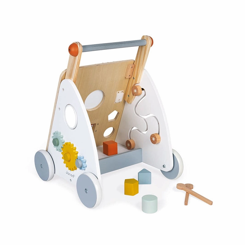 100% Eco Wooden Montessori 9-Piece Activity Baby Walker | Removable Brake | 12m 