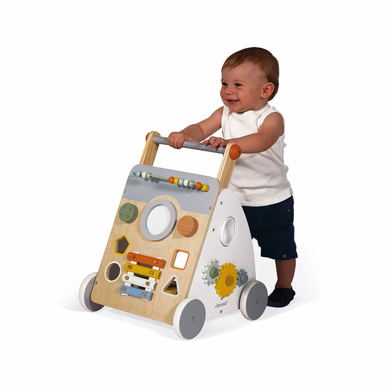 100% Eco Wooden Montessori 9-Piece Activity Baby Walker | Removable Brake | 12m 