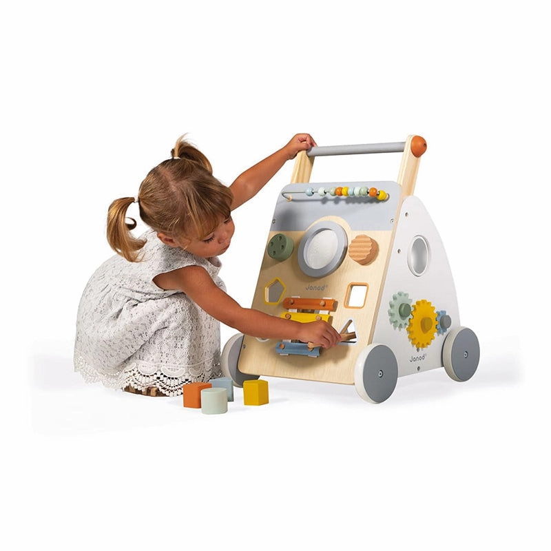 100% Eco Wooden Montessori 9-Piece Activity Baby Walker | Removable Brake | 12m 