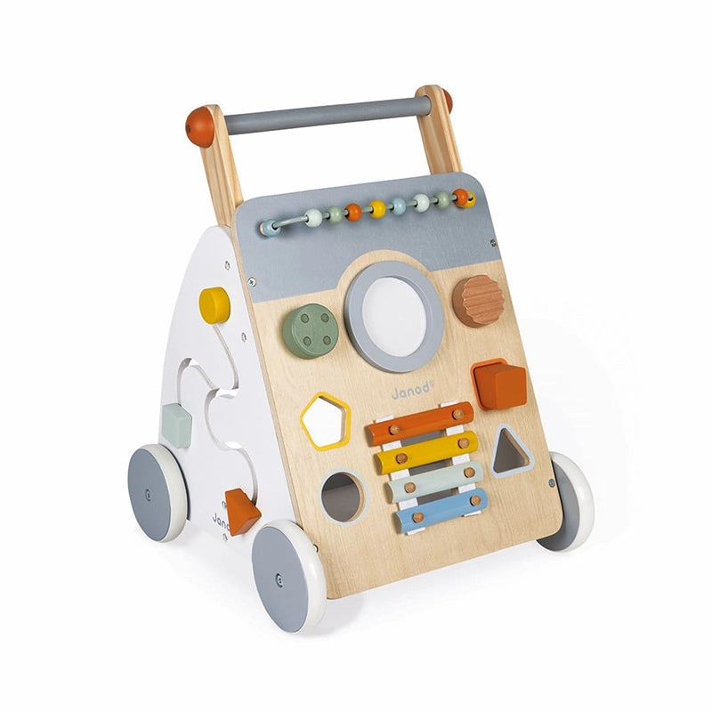 100% Eco Wooden Montessori 9-Piece Activity Baby Walker | Removable Brake | 12m 