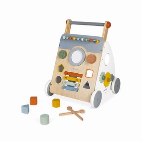 100% Eco Wooden Montessori 9-Piece Activity Baby Walker | Removable Brake | 12m 
