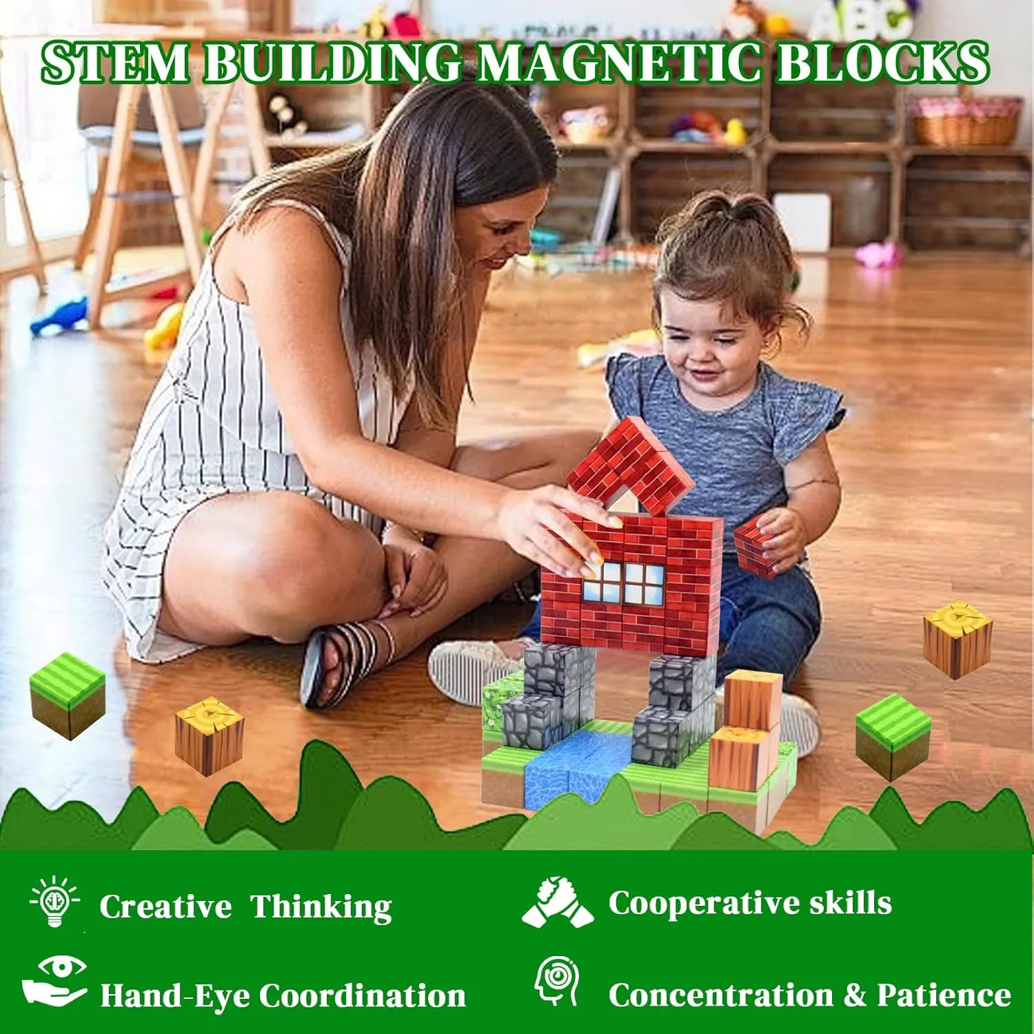100PCS Magnetic Blocks - Build Magnet World Forest Set, Magnetic Building Blocks Toddler Toys STEM Sensory Outdoor Toys for 3  Year Old Boys & Girls, Kids Toys for Ages 4-6 6-8 5-7