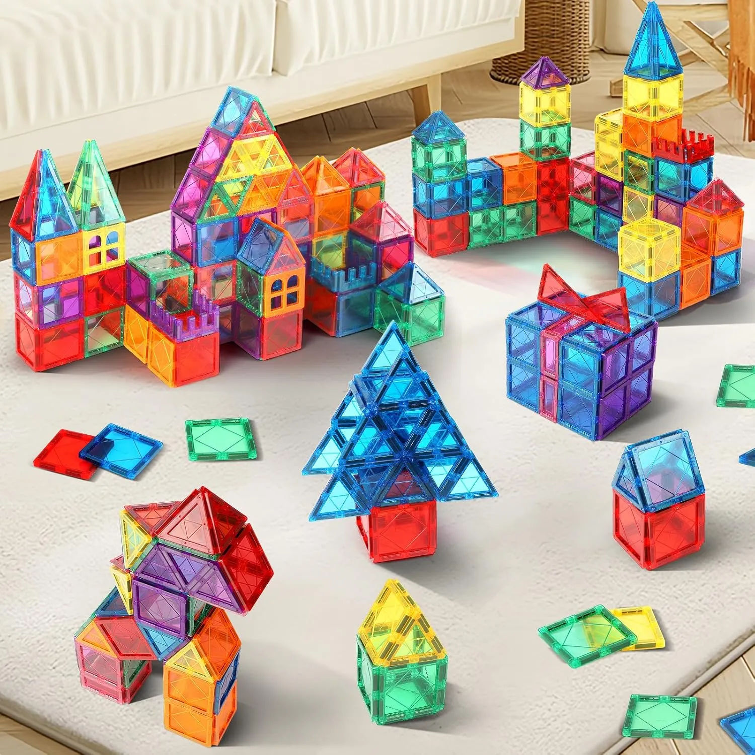 100PCS Magnetic Tiles Kids Toys - Magnetic Building Blocks STEM Magnet Building Set Preschool Learning Magnet Toys for Kids Ages 3-5 4-8, Sensory Montessori Toy for Toddlers 3  Year Old Boys Girls