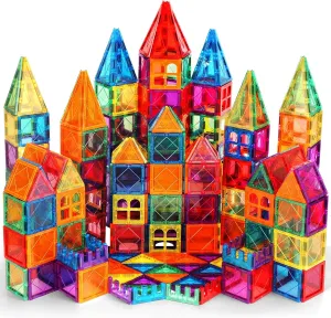100PCS Magnetic Tiles Kids Toys - Magnetic Building Blocks STEM Magnet Building Set Preschool Learning Magnet Toys for Kids Ages 3-5 4-8, Sensory Montessori Toy for Toddlers 3  Year Old Boys Girls