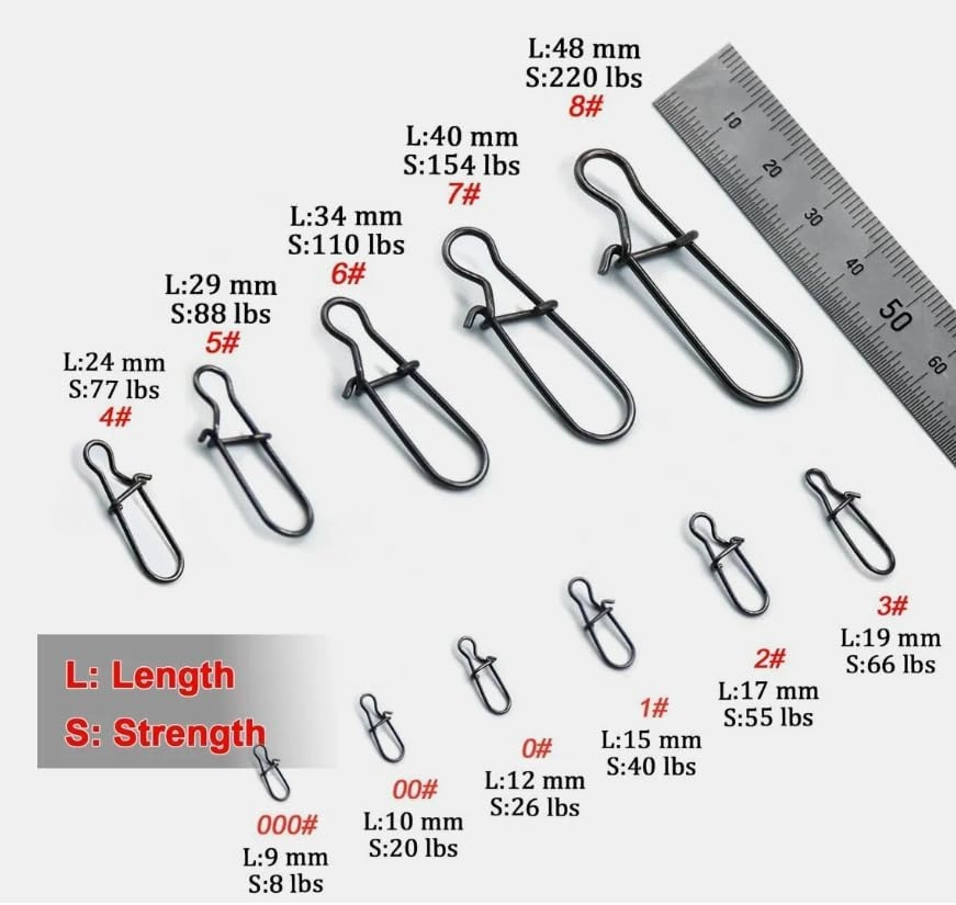 100pcs Fishing Snaps Duo Lock Snap Stainless Steel 8LB-220LB Quick Lure Snap