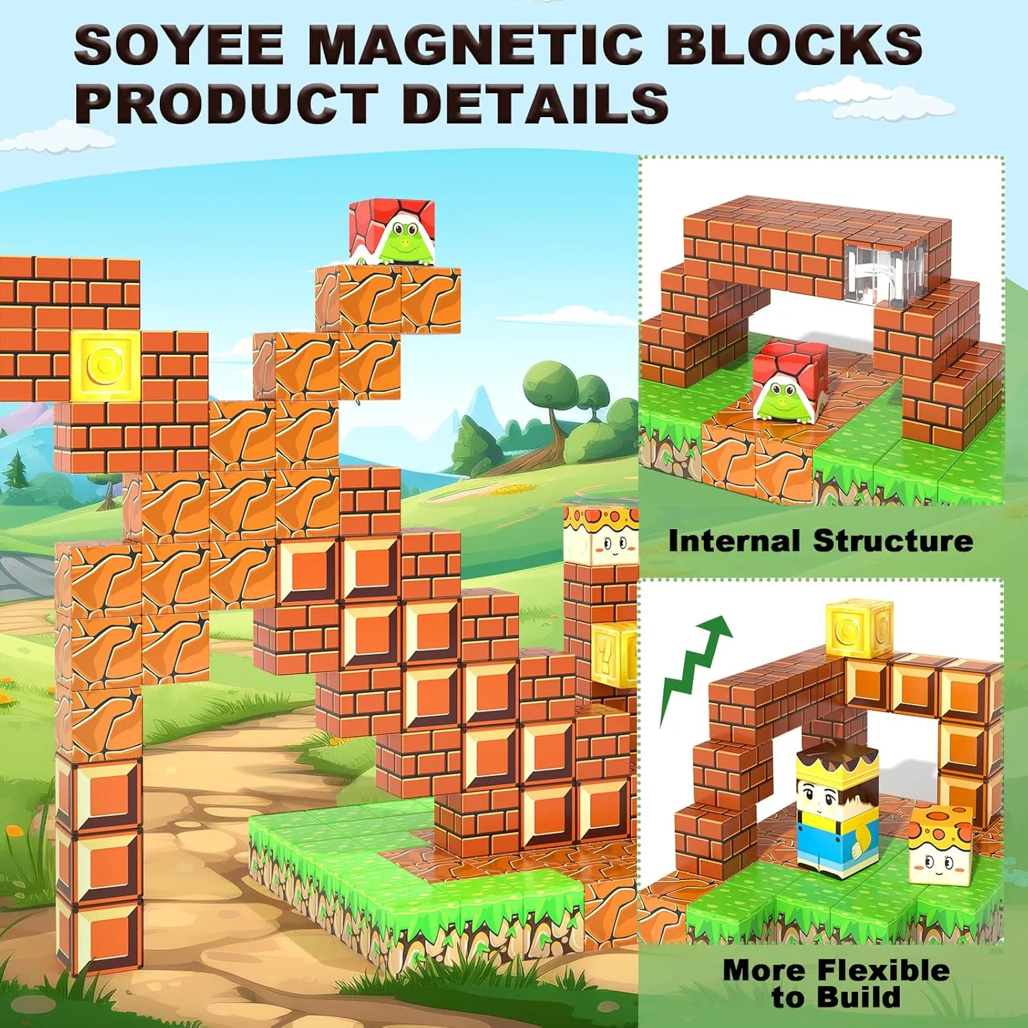 108PCS Magnetic Blocks Building Toys - Build Mine Magnet World Game Adventure Set 1'' Magnet Building Blocks Cubes Boys Girls Toys Ages 3-5 4-6 5-7 6-8 Kids Gifts for 3-12 Years Old