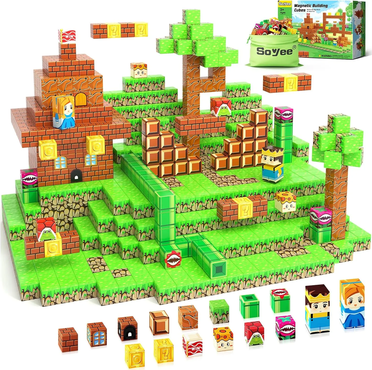 108PCS Magnetic Blocks Building Toys - Build Mine Magnet World Game Adventure Set 1'' Magnet Building Blocks Cubes Boys Girls Toys Ages 3-5 4-6 5-7 6-8 Kids Gifts for 3-12 Years Old