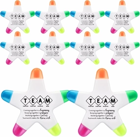 10 Pcs Team Building Gifts Star Inspirational Highlighters Brush Tip 5 Colors Star Markers Fluorescent Pens Employee Appreciation Gift for Social Worker Volunteer Office Teacher