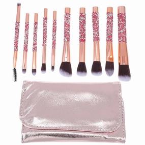 10pcs Diamond Makeup Brush Set - Powder, Blush, Highlighter, Concealer, Eyeshadow - Synthetic, Artificial Fiber Bristles - Brown, Vegan - Makeup Brush Set