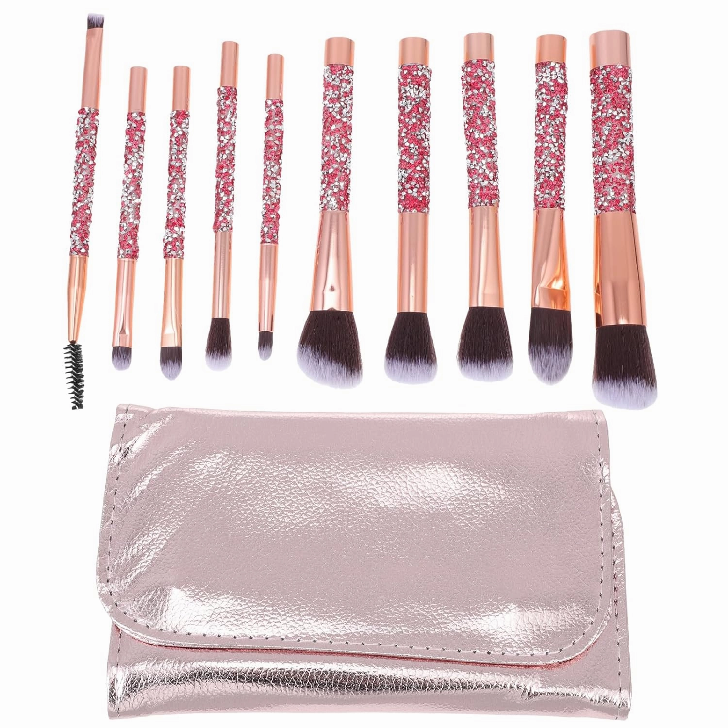 10pcs Diamond Makeup Brush Set - Powder, Blush, Highlighter, Concealer, Eyeshadow - Synthetic, Artificial Fiber Bristles - Brown, Vegan - Makeup Brush Set