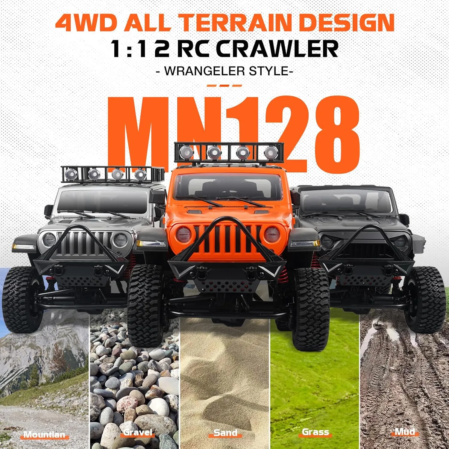 1/12 RC Crawler, MN-128 RC Rock Crawler 4x4 4WD RC Jeep Truck, 2.4GHz Remote Control Off Road Car with LED Lights for Adults, Hobby Grade RTF Toy Vehicle Gifts
