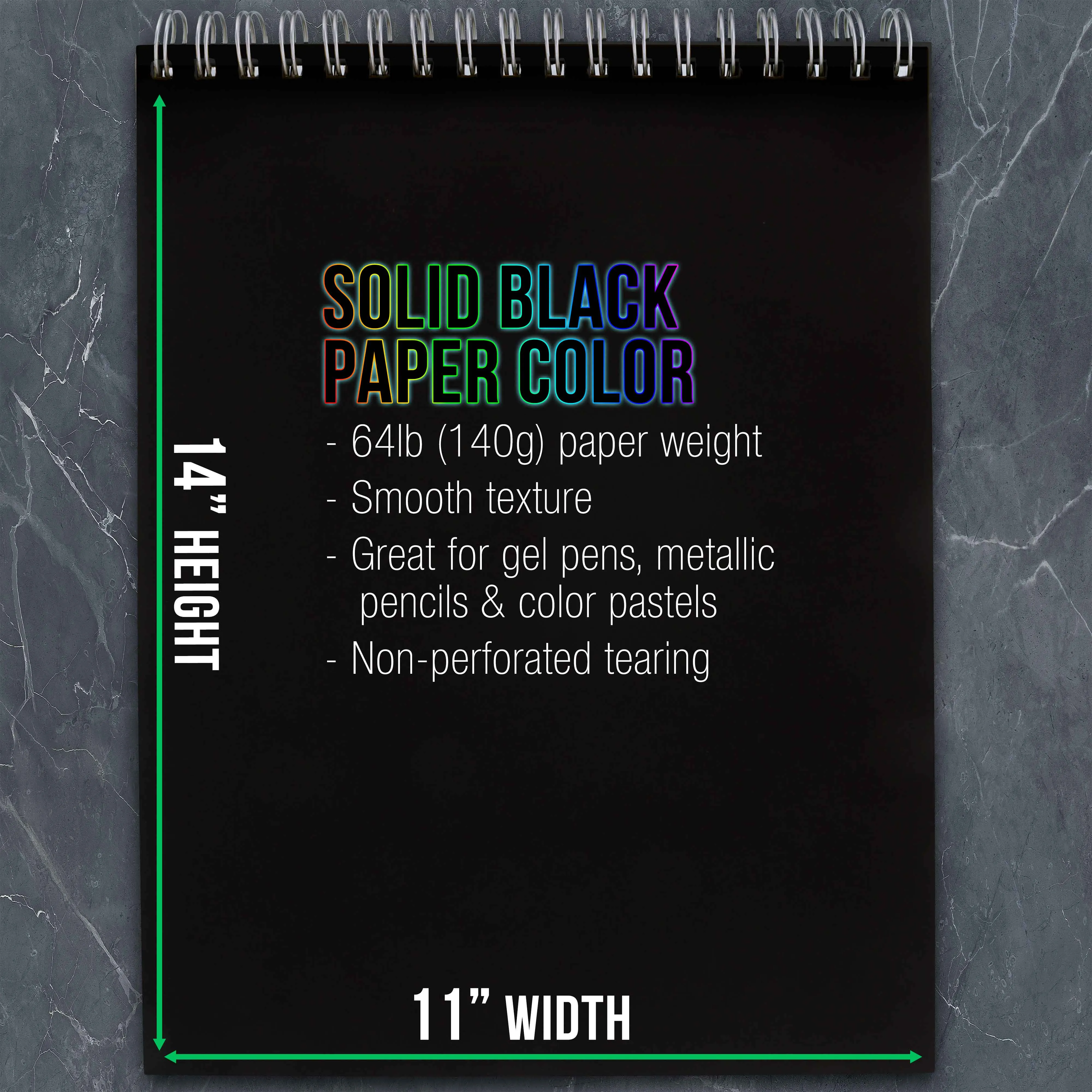 11x14" Premium Heavy-Weight Black Paper Sketchbook, 64lb (140gsm), 2 Pack, 30 Sheets, Spiral Bound, Black Paper Notebook for Colored Pencil, Markers, Oil Pastels, Chalk, Charcoal
