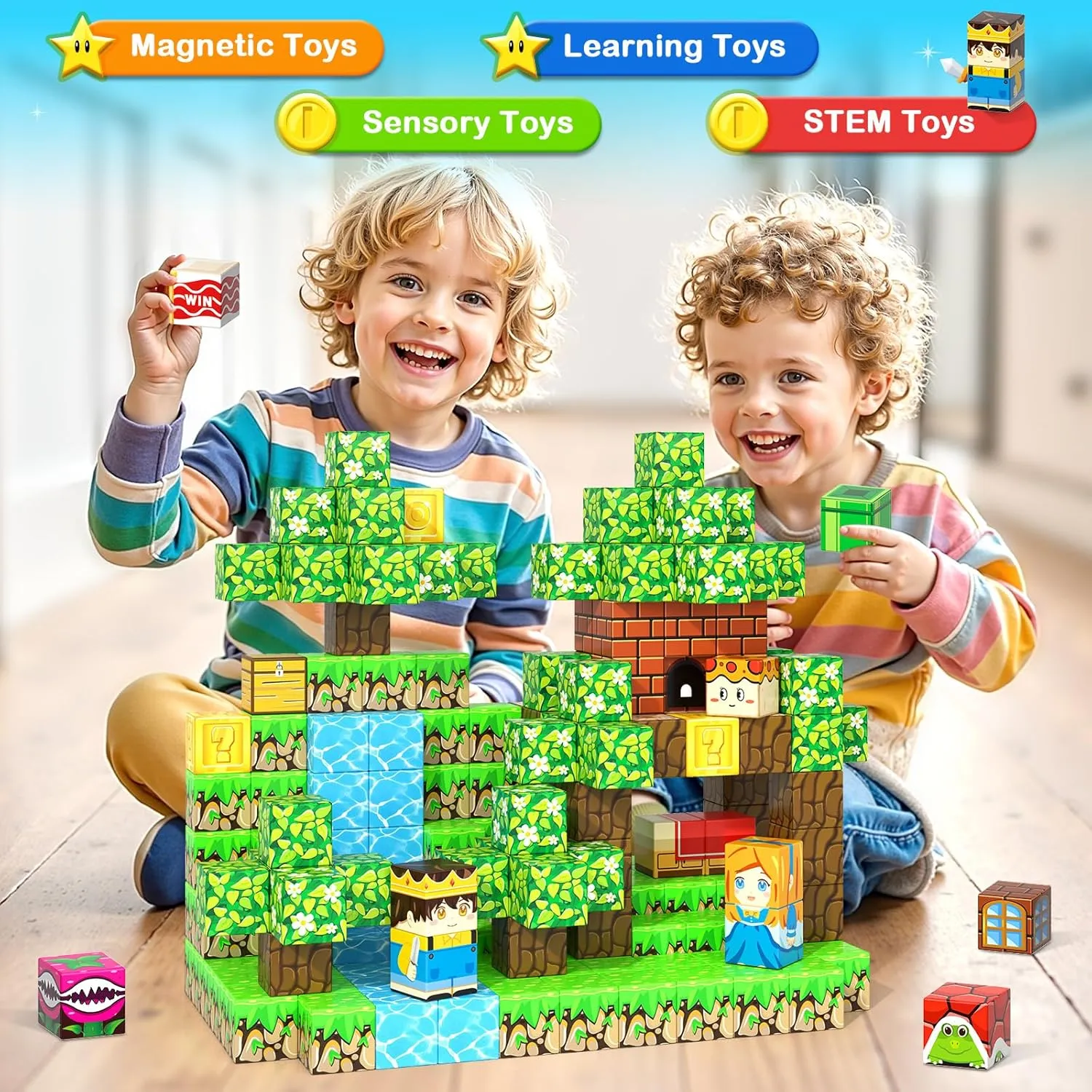 120PCS 1'' Magnetic Blocks-Build Mine Magnet World Set Sensory Toys for Kids 3  Years Old Magnetic Cubes for Boys Toddler Boys Toys Age 4-6 8-10 10-12