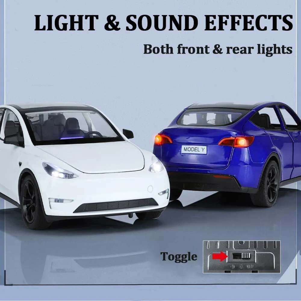 1/24 Model Y Alloy Simulation Casting Toy Car, Children's Dream Toys Car Toys with Sound, Light, Pull-Back, Birthday Gifts for Kids or Car Lovers White Elephant Gifts - White
