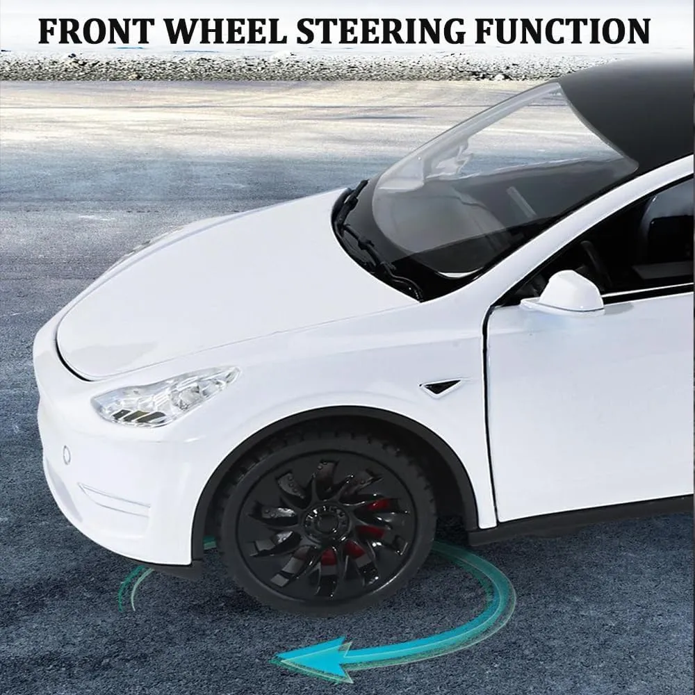 1/24 Model Y Alloy Simulation Casting Toy Car, Children's Dream Toys Car Toys with Sound, Light, Pull-Back, Birthday Gifts for Kids or Car Lovers White Elephant Gifts - White
