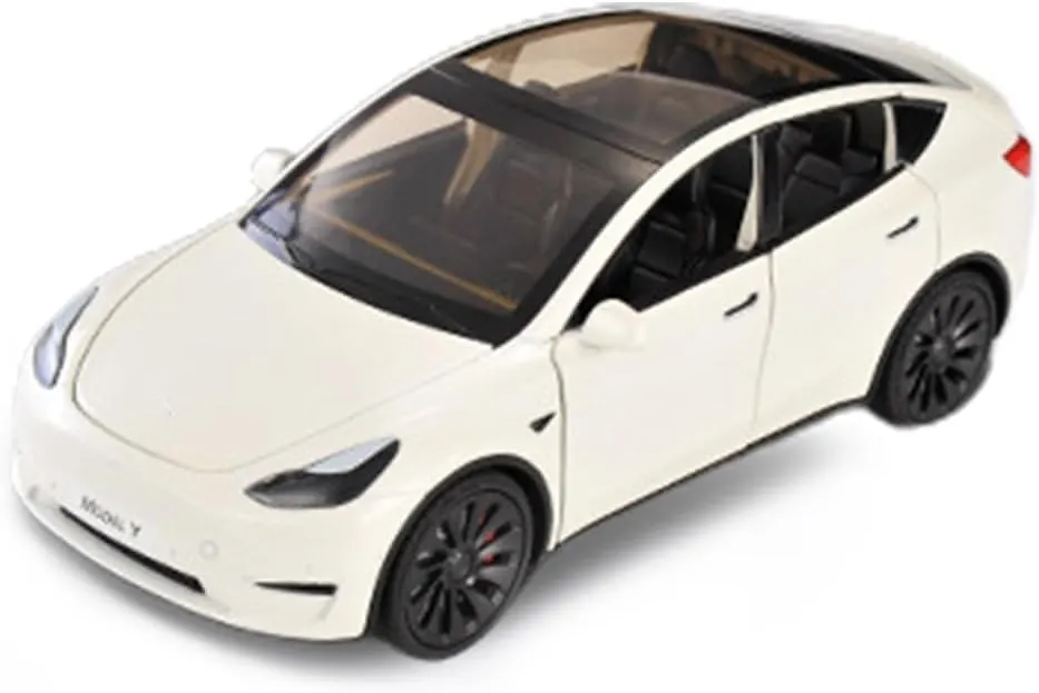 1/24 Model Y Alloy Simulation Casting Toy Car, Children's Dream Toys Car Toys with Sound, Light, Pull-Back, Birthday Gifts for Kids or Car Lovers White Elephant Gifts - White