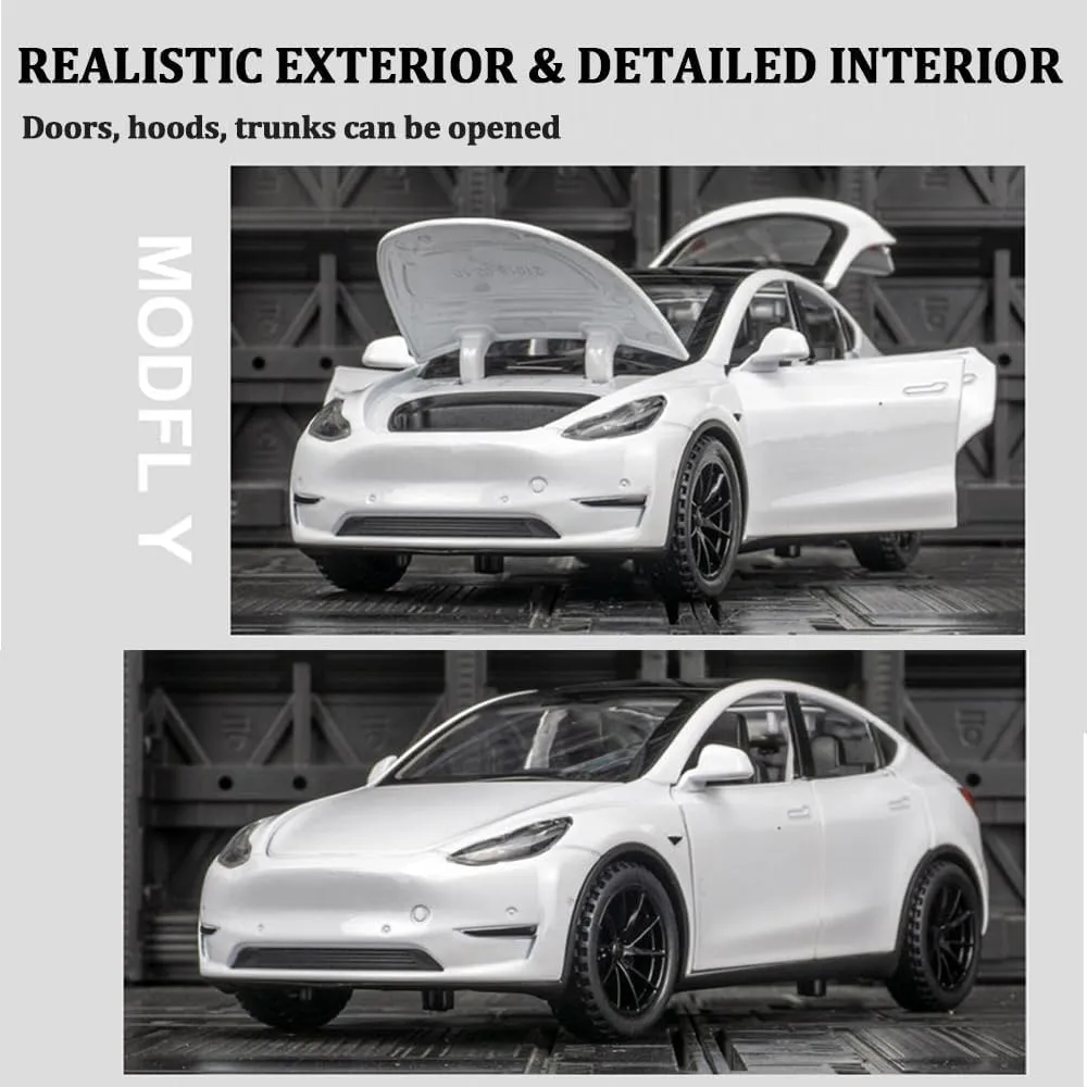 1/24 Model Y Alloy Simulation Casting Toy Car, Children's Dream Toys Car Toys with Sound, Light, Pull-Back, Birthday Gifts for Kids or Car Lovers White Elephant Gifts - White