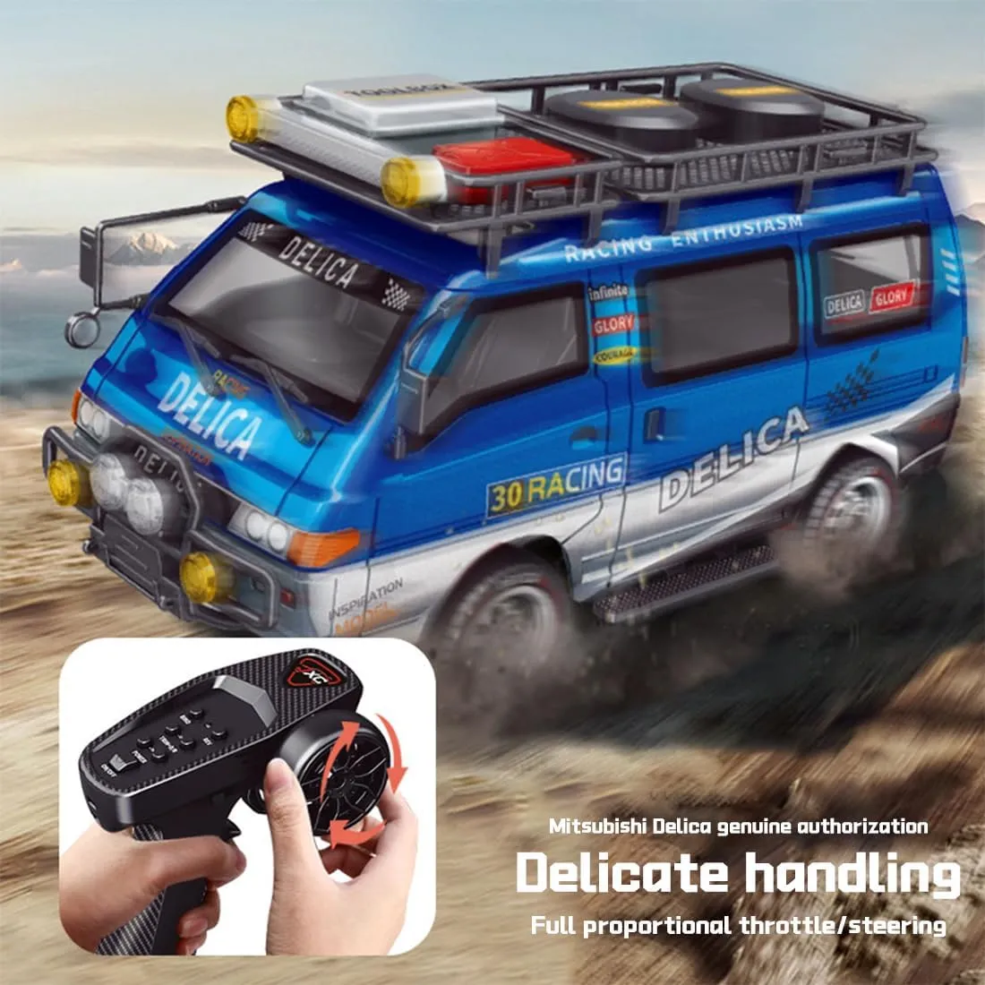 1:24 Scale RC Car Station Wagon for Delica, 4WD Full Scale Brushed 2.4GHZ Remote Control Off-Road Truck Simulation Model with LED Lights Vehicle for Adults