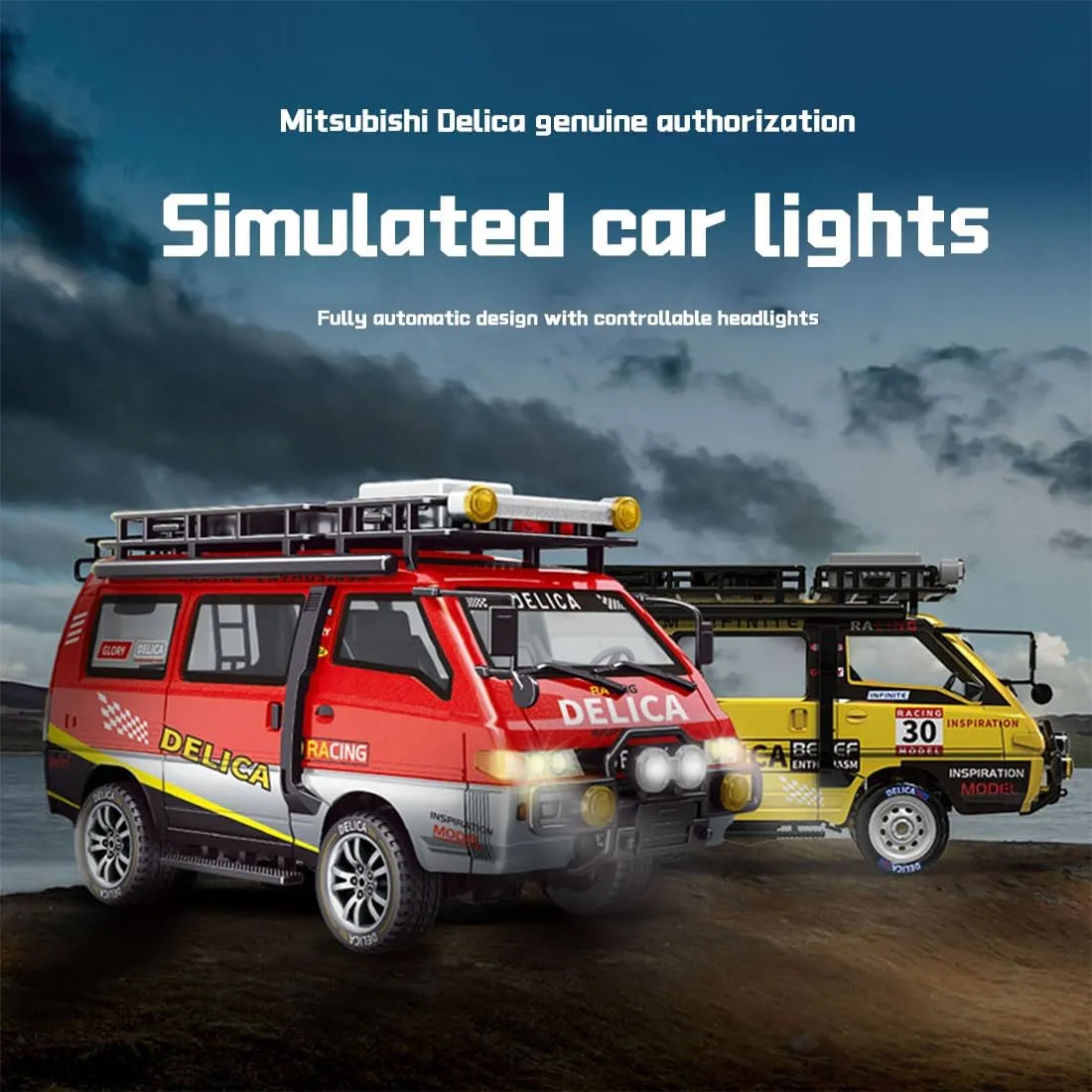 1:24 Scale RC Car Station Wagon for Delica, 4WD Full Scale Brushed 2.4GHZ Remote Control Off-Road Truck Simulation Model with LED Lights Vehicle for Adults