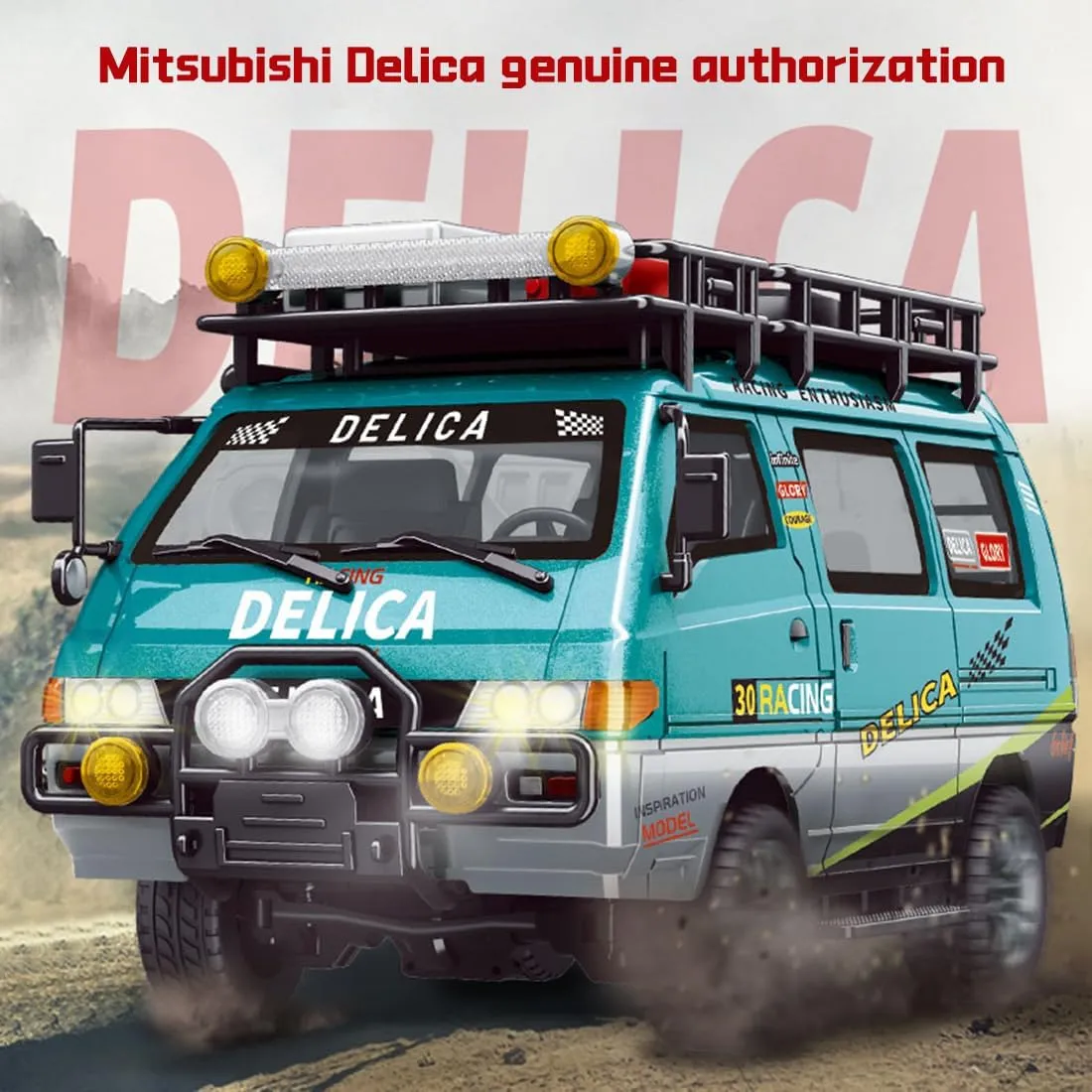 1:24 Scale RC Car Station Wagon for Delica, 4WD Full Scale Brushed 2.4GHZ Remote Control Off-Road Truck Simulation Model with LED Lights Vehicle for Adults