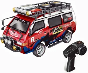 1:24 Scale RC Car Station Wagon for Delica, 4WD Full Scale Brushed 2.4GHZ Remote Control Off-Road Truck Simulation Model with LED Lights Vehicle for Adults