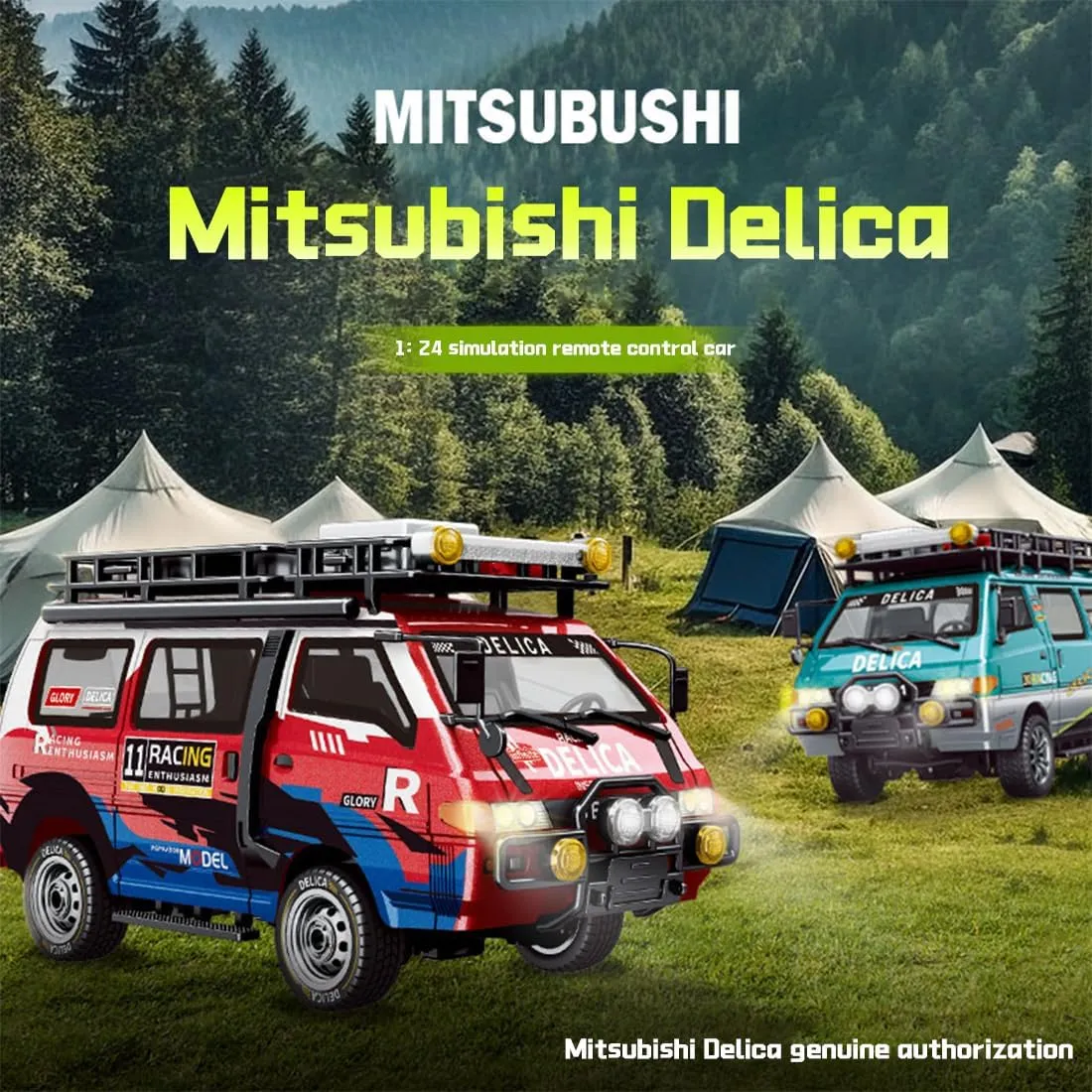 1:24 Scale RC Car Station Wagon for Delica, 4WD Full Scale Brushed 2.4GHZ Remote Control Off-Road Truck Simulation Model with LED Lights Vehicle for Adults
