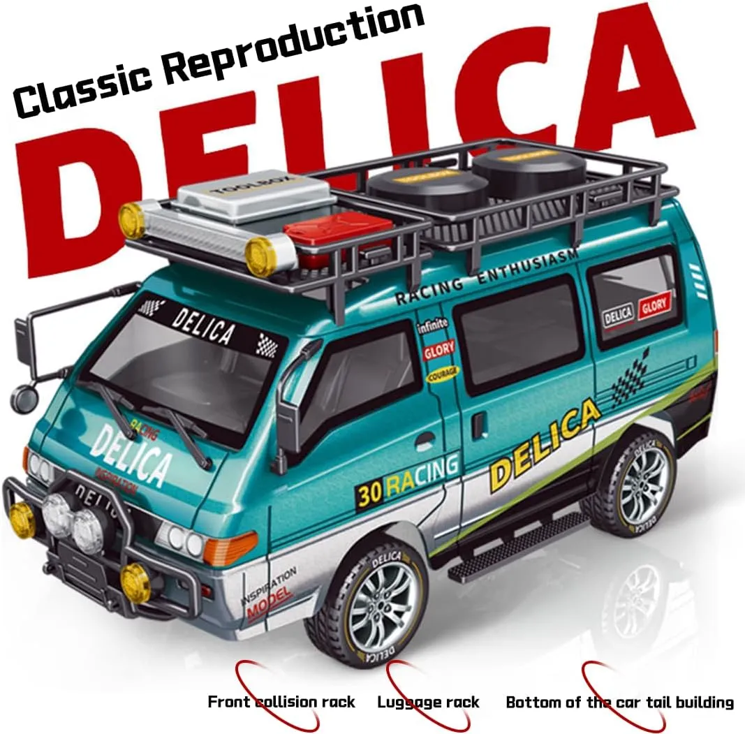 1:24 Scale RC Car Station Wagon for Delica, 4WD Full Scale Brushed 2.4GHZ Remote Control Off-Road Truck Simulation Model with LED Lights Vehicle for Adults