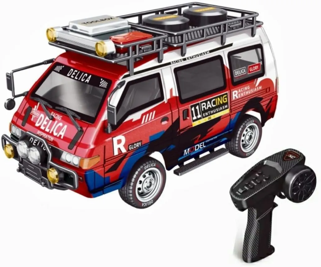 1:24 Scale RC Car Station Wagon for Delica, 4WD Full Scale Brushed 2.4GHZ Remote Control Off-Road Truck Simulation Model with LED Lights Vehicle for Adults