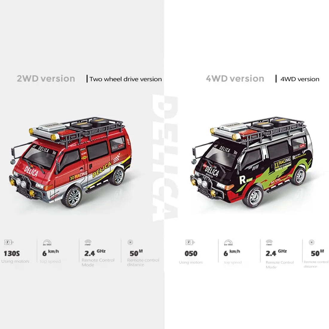 1:24 Scale RC Car Station Wagon for Delica, 4WD Full Scale Brushed 2.4GHZ Remote Control Off-Road Truck Simulation Model with LED Lights Vehicle for Adults