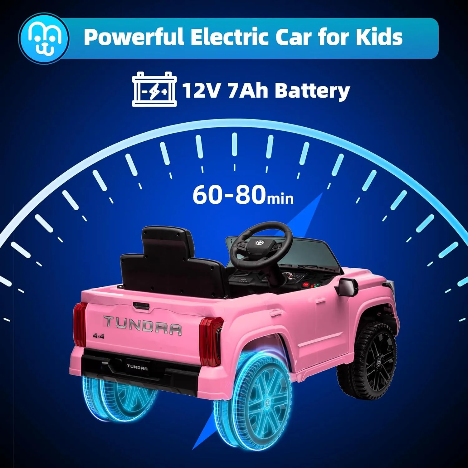 12V 7Ah Kids Electric Ride on Car Battery Powered Electric Truck Trunk with Remote Control Bluetooth Music MP3 Player 4 Wheel Full Suspension Gift for Boys Girls-Pink