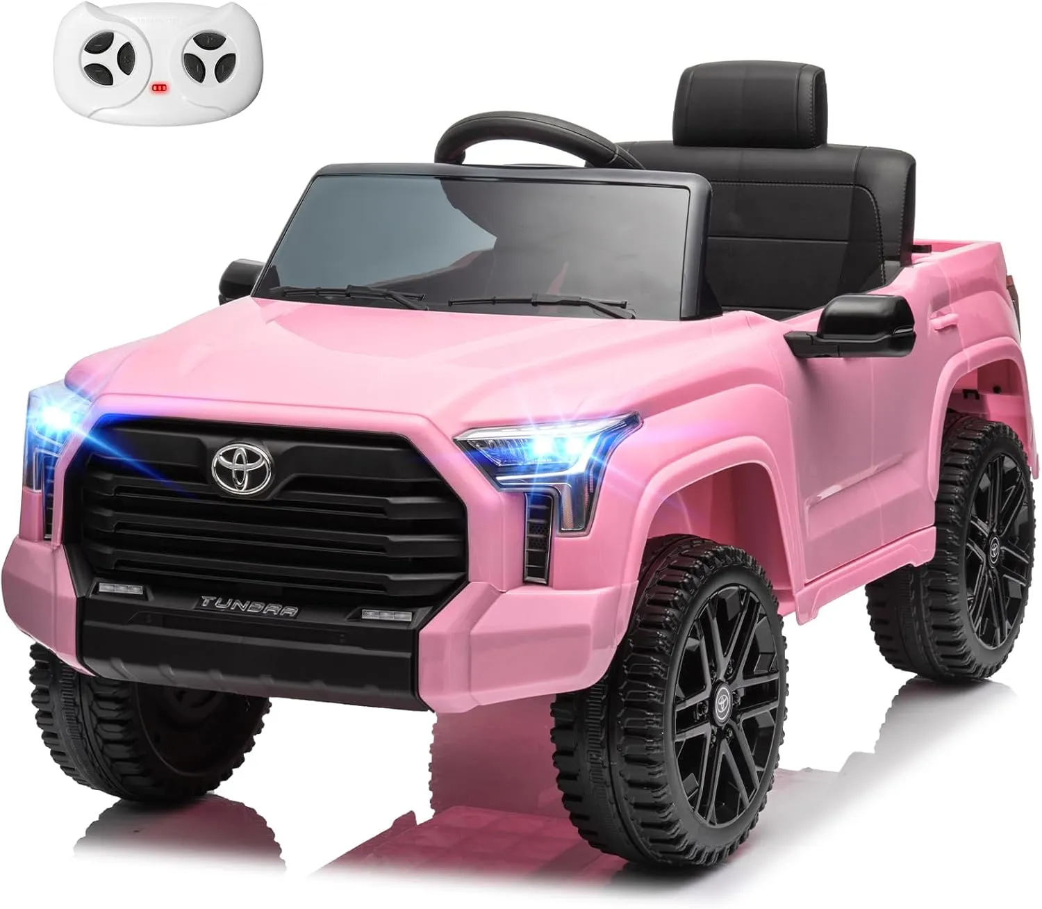 12V 7Ah Kids Electric Ride on Car Battery Powered Electric Truck Trunk with Remote Control Bluetooth Music MP3 Player 4 Wheel Full Suspension Gift for Boys Girls-Pink