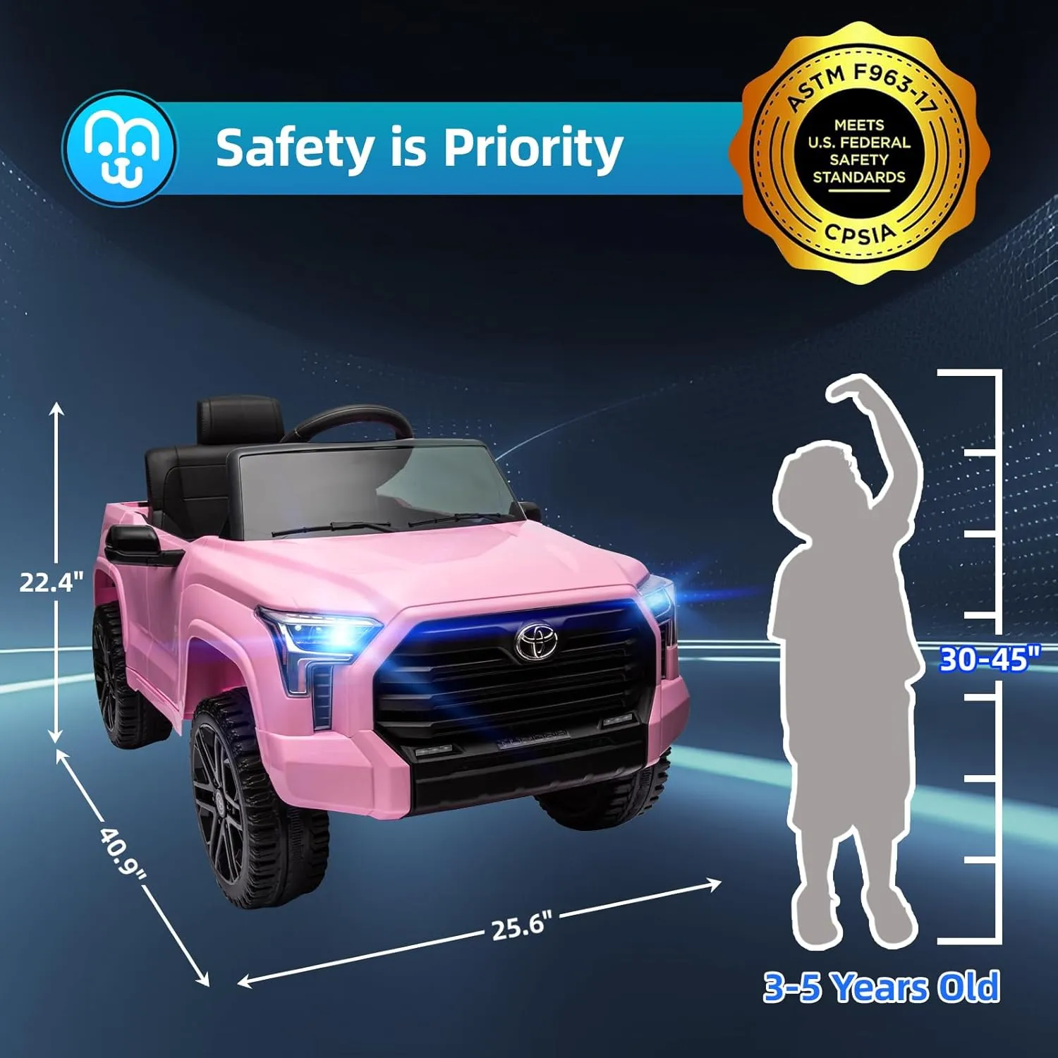 12V 7Ah Kids Electric Ride on Car Battery Powered Electric Truck Trunk with Remote Control Bluetooth Music MP3 Player 4 Wheel Full Suspension Gift for Boys Girls-Pink