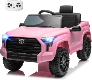 12V 7Ah Kids Electric Ride on Car Battery Powered Electric Truck Trunk with Remote Control Bluetooth Music MP3 Player 4 Wheel Full Suspension Gift for Boys Girls-Pink