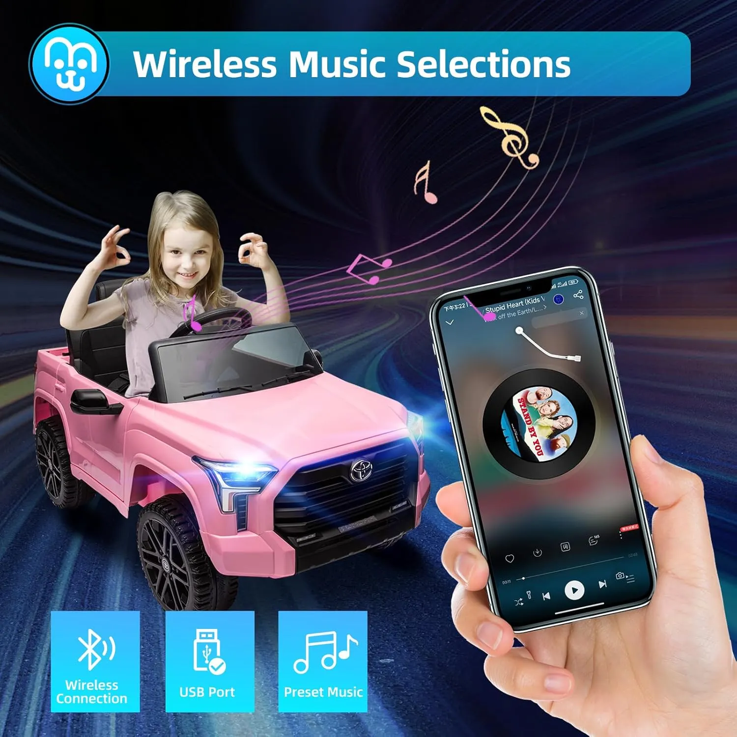 12V 7Ah Kids Electric Ride on Car Battery Powered Electric Truck Trunk with Remote Control Bluetooth Music MP3 Player 4 Wheel Full Suspension Gift for Boys Girls-Pink