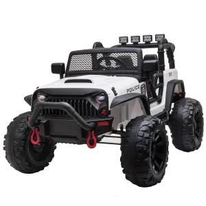 12V Battery-powered Kids Electric Ride On Police Car 2-Seater SUV Truck Toy with Parental Remote Control Bluetooth, White