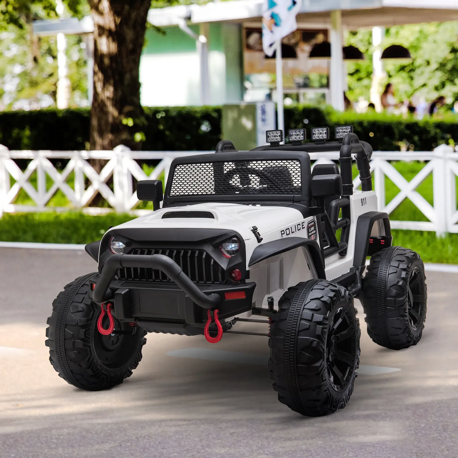 12V Battery-powered Kids Electric Ride On Police Car 2-Seater SUV Truck Toy with Parental Remote Control Bluetooth, White