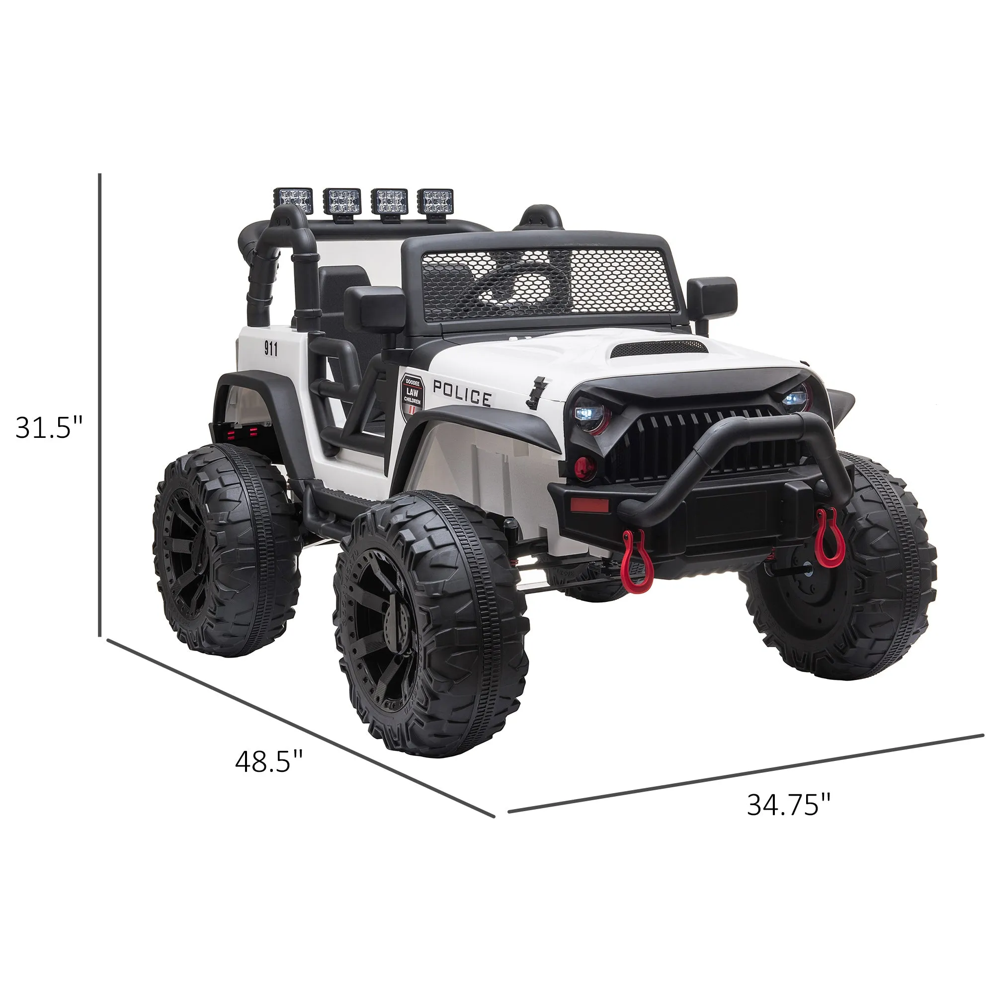 12V Battery-powered Kids Electric Ride On Police Car 2-Seater SUV Truck Toy with Parental Remote Control Bluetooth, White