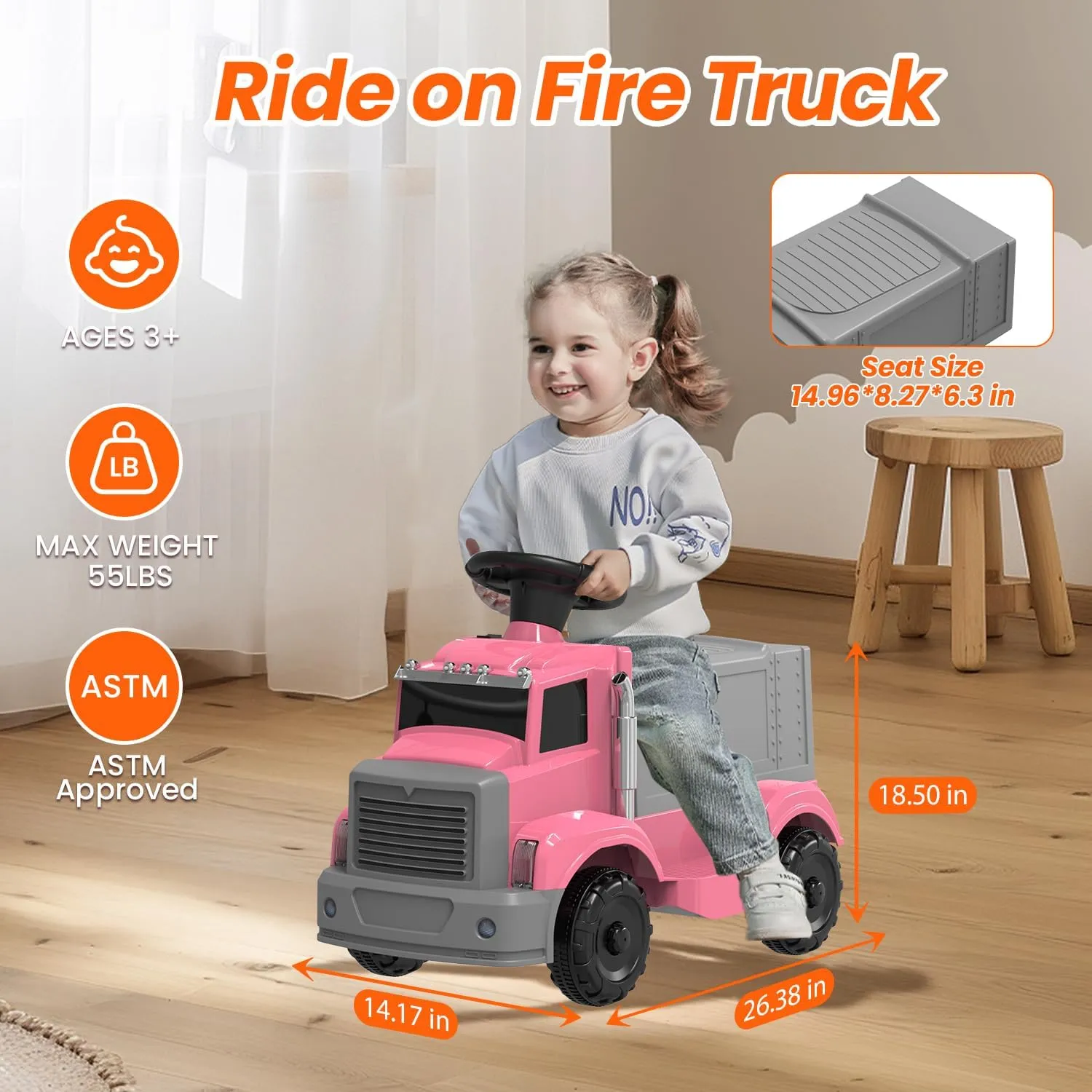 12V Electric Ride On Car for Toddlers, Kids Vehicle with Steering Wheel, Under-Seat Storage, Headlights, Music, Battery Powered Toy Car for Boys and Girls, Pink